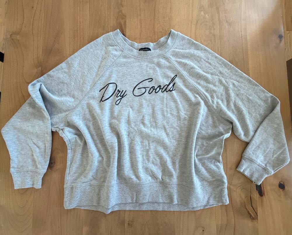 Originality Dry Goods Gray Script Graphic Crewneck Sweatshirt